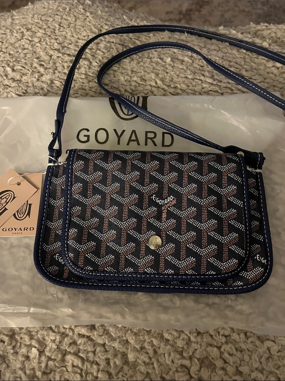 Goyard Blue and Brown Chevron Crossbody Wallet